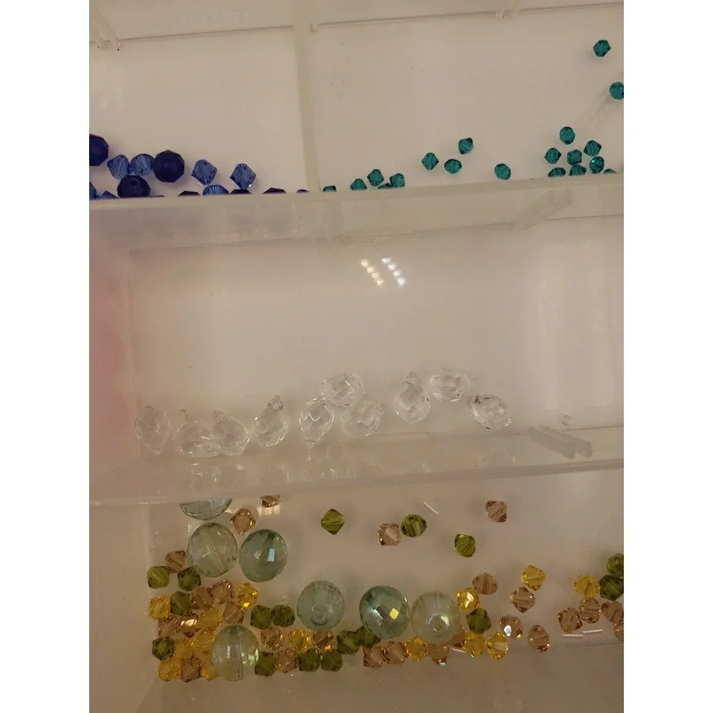 Assorted Jewelry Bead Lot Over 1lb Transparent Faceted Crafting Beads with Case